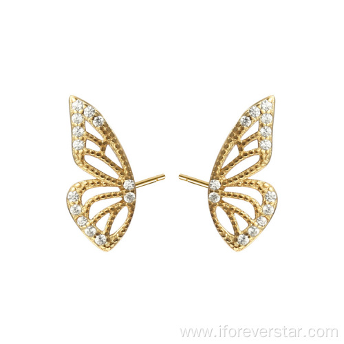 Silver 925 Studded Butterfly Wing Bling Earrings